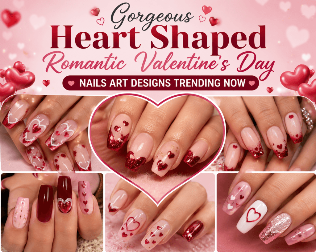 Gorgeous Heart Shaped Romantic Valentine’s Day Nails Art Designs Trending Now
